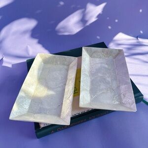 Vintage Pair of Capiz Shell Rectangle Throw Dishes